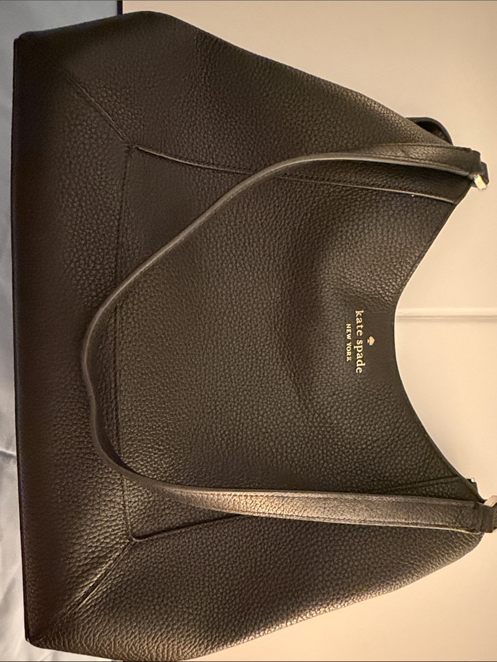 kate spade Black Pebbled Leather Shoulder Tote with Gold Logo